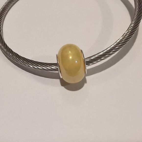 Silver Yellow Pearlesque‎ Charm for Pandora Style Bracelet - Picture 2 of 4